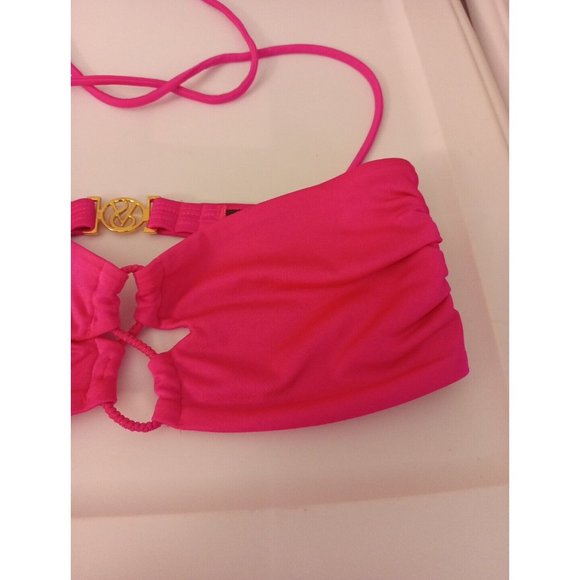 Women's Victoria's Secret Hot Pink Band Bikini Top Gold VS Closure Medium - Picture 4 of 9
